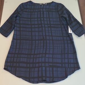NWT BB DAKOTA Navy and Black Abstract Plaid 3/4 Sleeved Dress